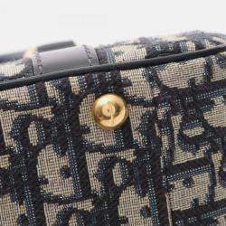 Pre Owned Christian Dior Dior D-Vibe Medium Oblique Bowling Bag Canvas And Leather Ivory Black Blue