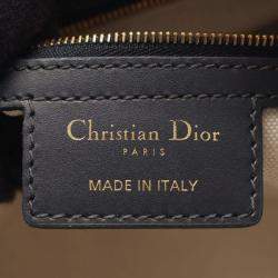 Pre Owned Christian Dior Dior D-Vibe Medium Oblique Bowling Bag Canvas And Leather Ivory Black Blue