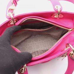 Pre Owned Christian Dior Dior Lady Cannage Handbag Leather Pink