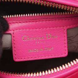 Pre Owned Christian Dior Dior Lady Cannage Handbag Leather Pink