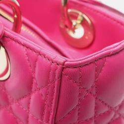 Pre Owned Christian Dior Dior Lady Cannage Handbag Leather Pink