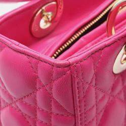 Pre Owned Christian Dior Dior Lady Cannage Handbag Leather Pink