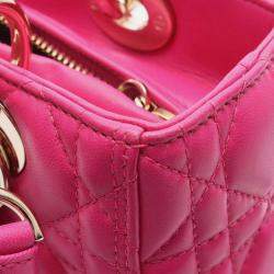 Pre Owned Christian Dior Dior Lady Cannage Handbag Leather Pink