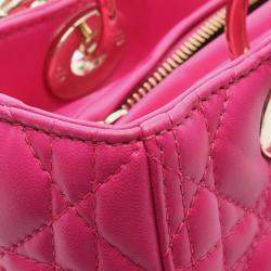 Pre Owned Christian Dior Dior Lady Cannage Handbag Leather Pink