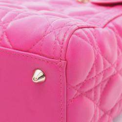 Pre Owned Christian Dior Dior Lady Cannage Handbag Leather Pink