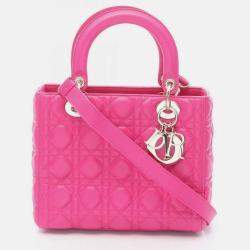 Pre Owned Christian Dior Dior Lady Cannage Handbag Leather Pink