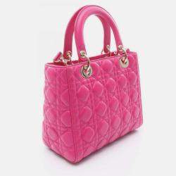 Pre Owned Christian Dior Dior Lady Cannage Handbag Leather Pink