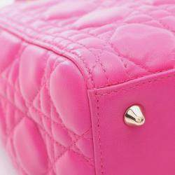 Pre Owned Christian Dior Dior Lady Cannage Handbag Leather Pink