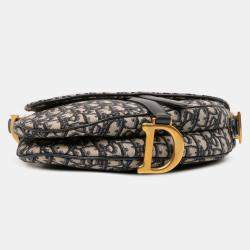 Pre Owned Dior Blue Oblique Canvas Saddle Bag