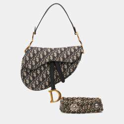 Pre Owned Dior Blue Oblique Canvas Saddle Bag