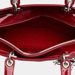 Pre Owned Dior Red Large Patent Cannage Lady Dior