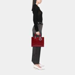 Pre Owned Dior Red Large Patent Cannage Lady Dior