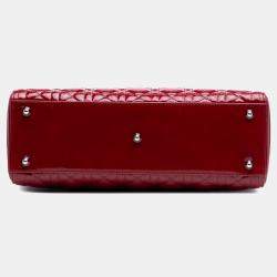 Pre Owned Dior Red Large Patent Cannage Lady Dior