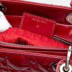 Pre Owned Dior Red Large Patent Cannage Lady Dior