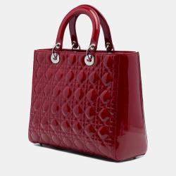 Pre Owned Dior Red Large Patent Cannage Lady Dior