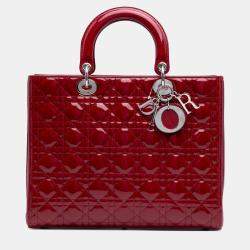 Pre Owned Dior Red Large Patent Cannage Lady Dior