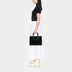 Pre Owned Dior Black Large Patent Cannage Lady Dior