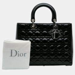 Pre Owned Dior Black Large Patent Cannage Lady Dior