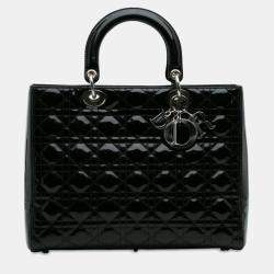 Pre Owned Dior Black Large Patent Cannage Lady Dior