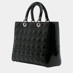 Pre Owned Dior Black Large Patent Cannage Lady Dior