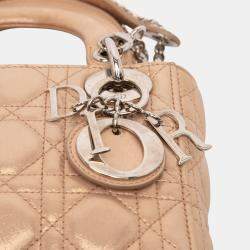 Pre Owned Dior Gold Mini Iridescent Lambskin Cannage Lady Dior