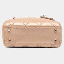 Pre Owned Dior Gold Mini Iridescent Lambskin Cannage Lady Dior