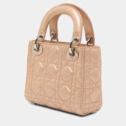 Pre Owned Dior Gold Mini Iridescent Lambskin Cannage Lady Dior