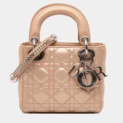 Pre Owned Dior Gold Mini Iridescent Lambskin Cannage Lady Dior