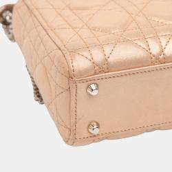 Pre Owned Dior Gold Mini Iridescent Lambskin Cannage Lady Dior