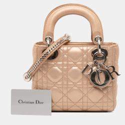 Pre Owned Dior Gold Mini Iridescent Lambskin Cannage Lady Dior