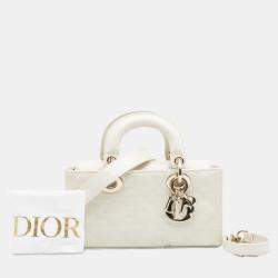 Pre Owned Dior White Small Patent Cannage Lady D Joy