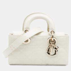 Pre Owned Dior White Small Patent Cannage Lady D Joy