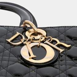 Pre Owned Dior Black Large Patent Cannage Lady Dior