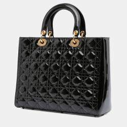 Pre Owned Dior Black Large Patent Cannage Lady Dior