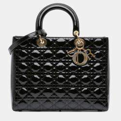 Pre Owned Dior Black Large Patent Cannage Lady Dior