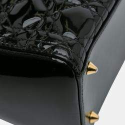 Pre Owned Dior Black Medium Patent Cannage Lady Dior