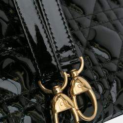 Pre Owned Dior Black Medium Patent Cannage Lady Dior