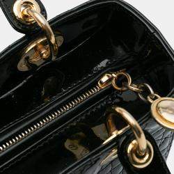 Pre Owned Dior Black Medium Patent Cannage Lady Dior