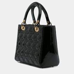 Pre Owned Dior Black Medium Patent Cannage Lady Dior