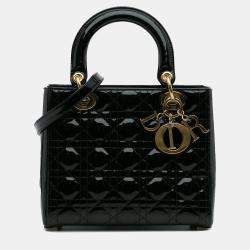 Pre Owned Dior Black Medium Patent Cannage Lady Dior