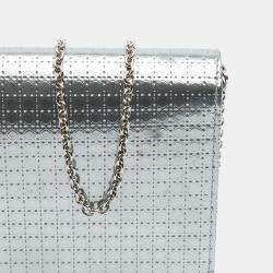 Pre Owned Dior Silver Metallic Patent Microcannage Lady Dior Croisiere Chain Clutch