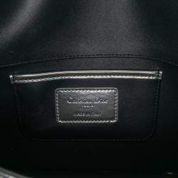 Pre Owned Dior Silver Metallic Patent Microcannage Lady Dior Croisiere Chain Clutch