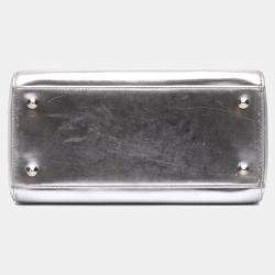 Pre Owned Dior Silver Medium Metallic Patent Lady Dior