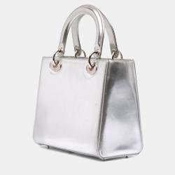 Pre Owned Dior Silver Medium Metallic Patent Lady Dior
