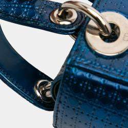 Pre Owned Dior Blue Mini Metallic Patent Microcannage Lady Dior