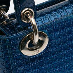 Pre Owned Dior Blue Mini Metallic Patent Microcannage Lady Dior