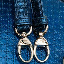 Pre Owned Dior Blue Mini Metallic Patent Microcannage Lady Dior