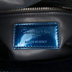 Pre Owned Dior Blue Mini Metallic Patent Microcannage Lady Dior