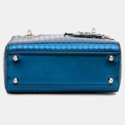 Pre Owned Dior Blue Mini Metallic Patent Microcannage Lady Dior