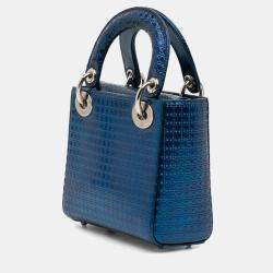 Pre Owned Dior Blue Mini Metallic Patent Microcannage Lady Dior